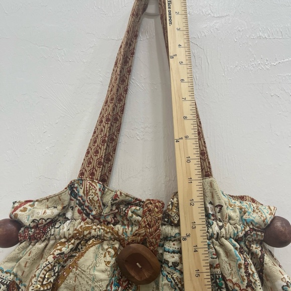 World Market Boho Cottagecore Paisley Wood Accents Satchel Handbag Purse - Picture 8 of 12